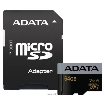 ADATA Premier Pro microSDXC UHS-I U3 V30 Class 10 (R95/W90) 64GB + SD adapter