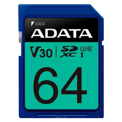 ADATA Premier Pro SDXC UHS-I U3 V30 Class 10 (R100/W80) 64GB