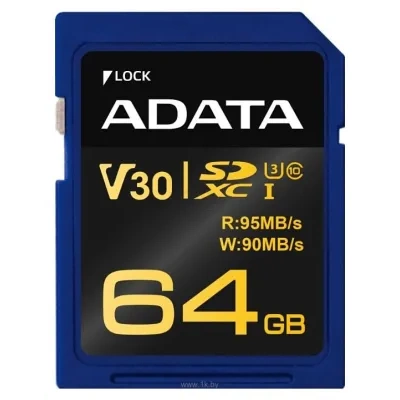 ADATA Premier Pro SDXC UHS-I U3 V30 Class 10 (R95/W90) 64GB