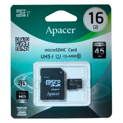 Apacer microSDHC Class 10 UHS-I U1 (R45 MB/s) 16GB + SD adapter