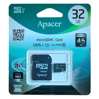 Apacer microSDHC Class 10 UHS-I U1 (R45 MB/s) 32GB + SD adapter