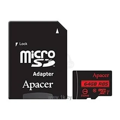 Apacer microSDXC Card Class 10 UHS-I U1 (R85 MB/s) 64GB + SD adapter