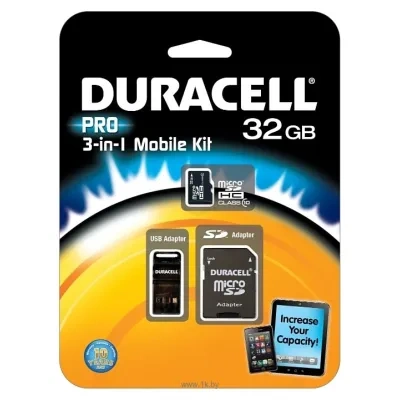 Duracell PRO microSDHC Class 10 32GB + SD adapter & USB Card Reader