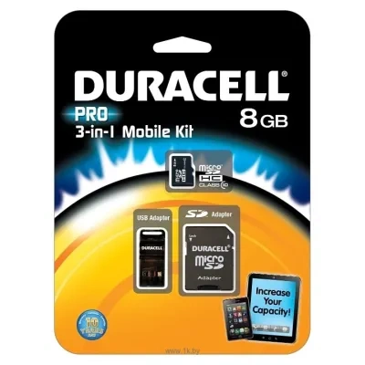 Duracell PRO microSDHC Class 10 8GB + SD adapter & USB Card Reader