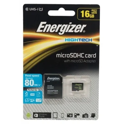 Energizer microSDHC Class 10 UHS-I U1 80MB/s 16GB + SD adapter