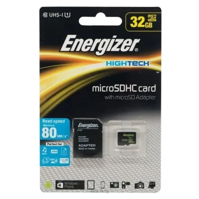 Energizer microSDHC Class 10 UHS-I U1 80MB/s 32GB + SD adapter