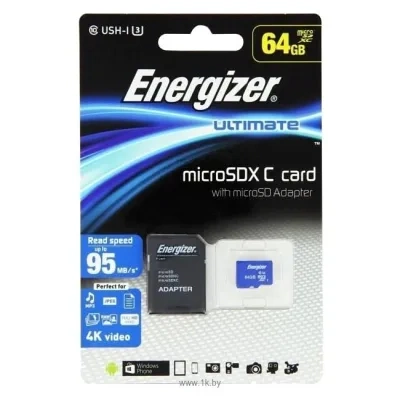 Energizer microSDXC Class 10 UHS-I U3 95MB/s 64GB + SD adapter