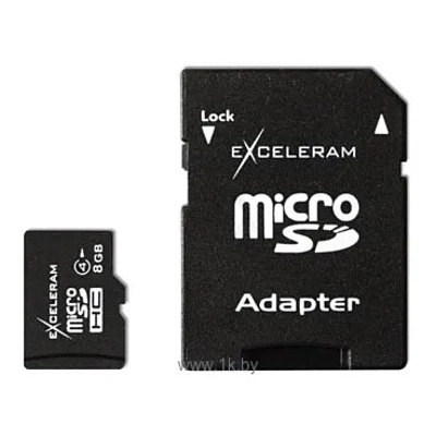 Exceleram microSDHC class 4 8GB + SD adapter