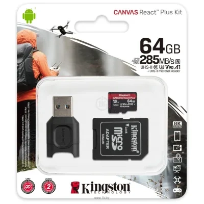 Kingston Canvas React Plus microSDXC 64GB (s adapterom i kardriderom)