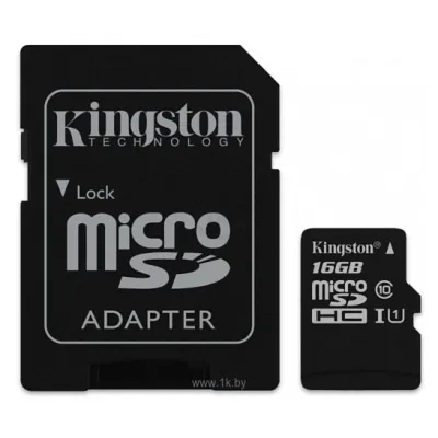 Kingston Canvas Select microSDHC Class 10 UHS-I U1 16GB + SD adapter (SDCS/16GB)