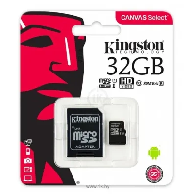 Kingston Canvas Select microSDHC Class 10 UHS-I U1 32GB + SD adapter (SDCS/32GB)