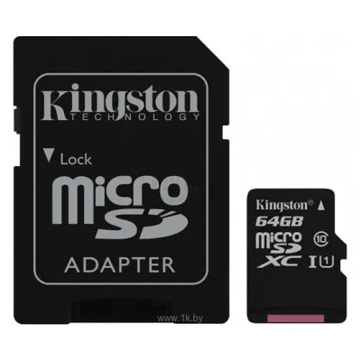 Kingston Canvas Select microSDXC Class 10 UHS-I U1 64GB + SD adapter (SDCS/64GB)